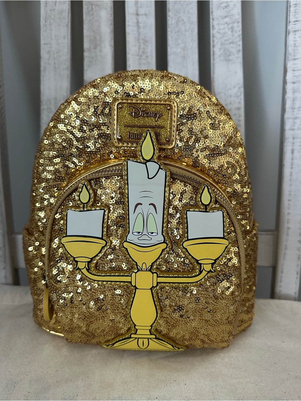 Loungefly Disney Beauty and the Beast Lumiere Exclusive Sequin Mini Backpack